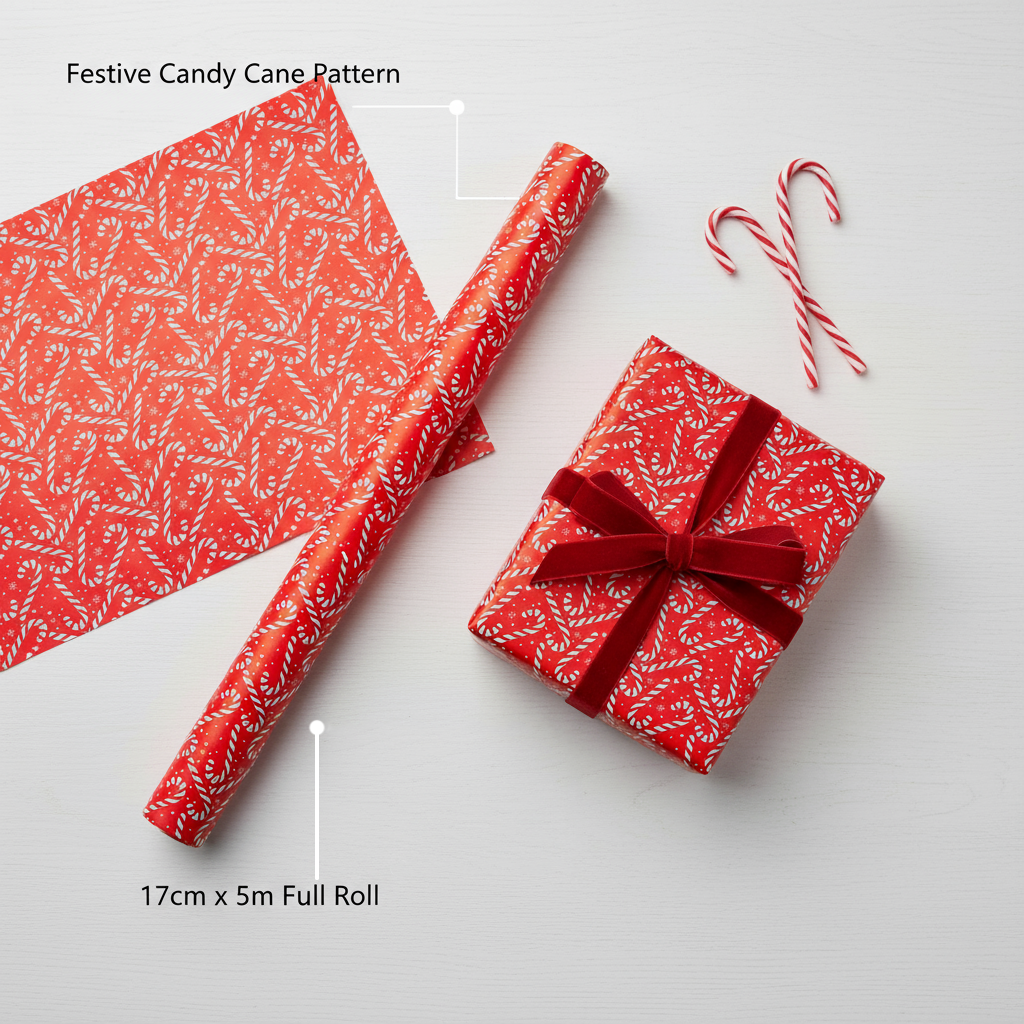 Christmas Gift Wrapping Paper Candy Cane 70cm X 5m 1pc Roll