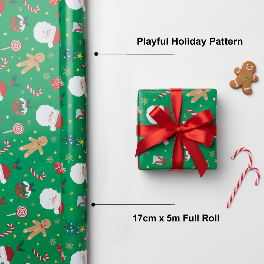 Christmas Gift Wrapping Paper Santa Gifts 70cm X 5m 1pc Roll