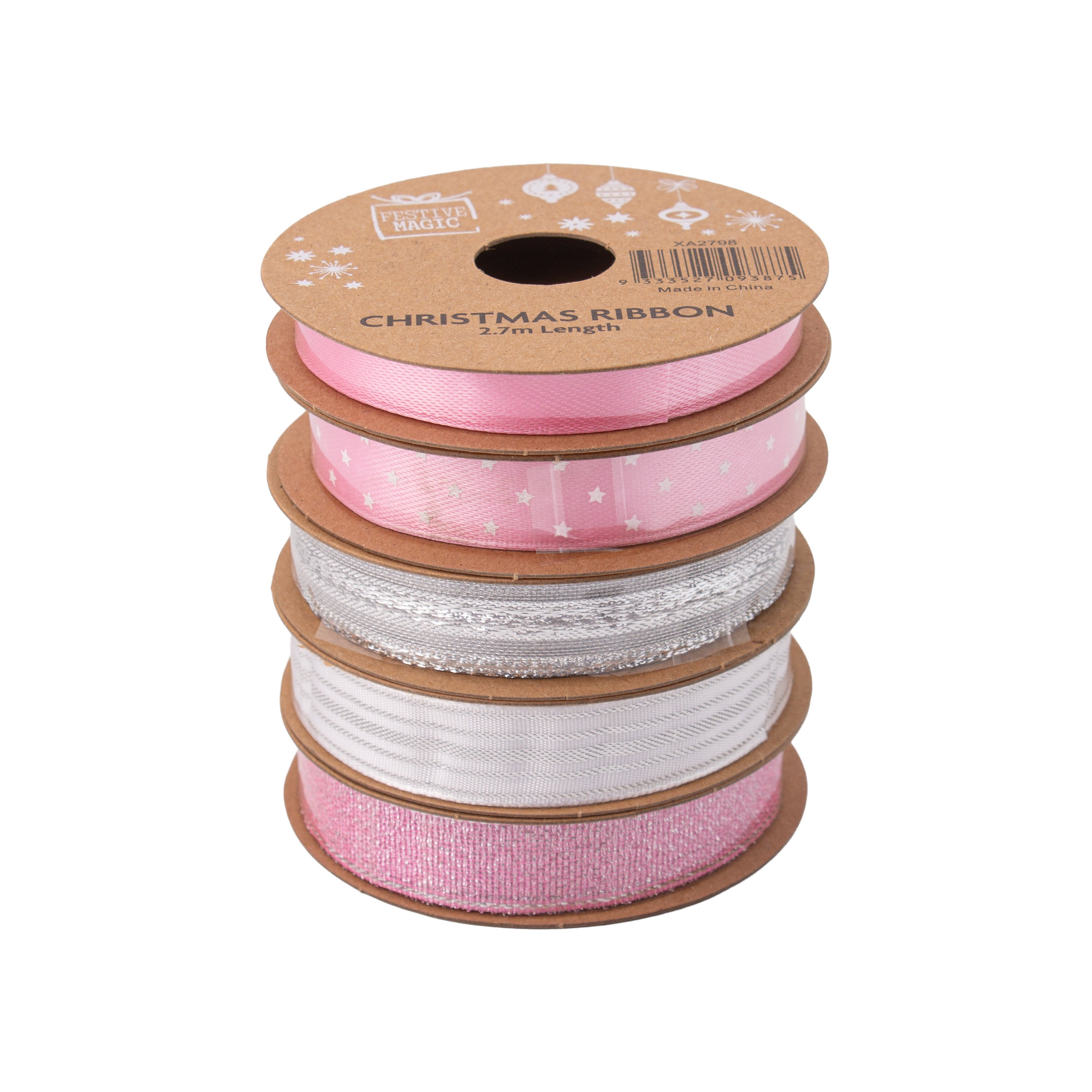 Ribbon Festive Collection Merry Medley 2.7m 5pcs Roll