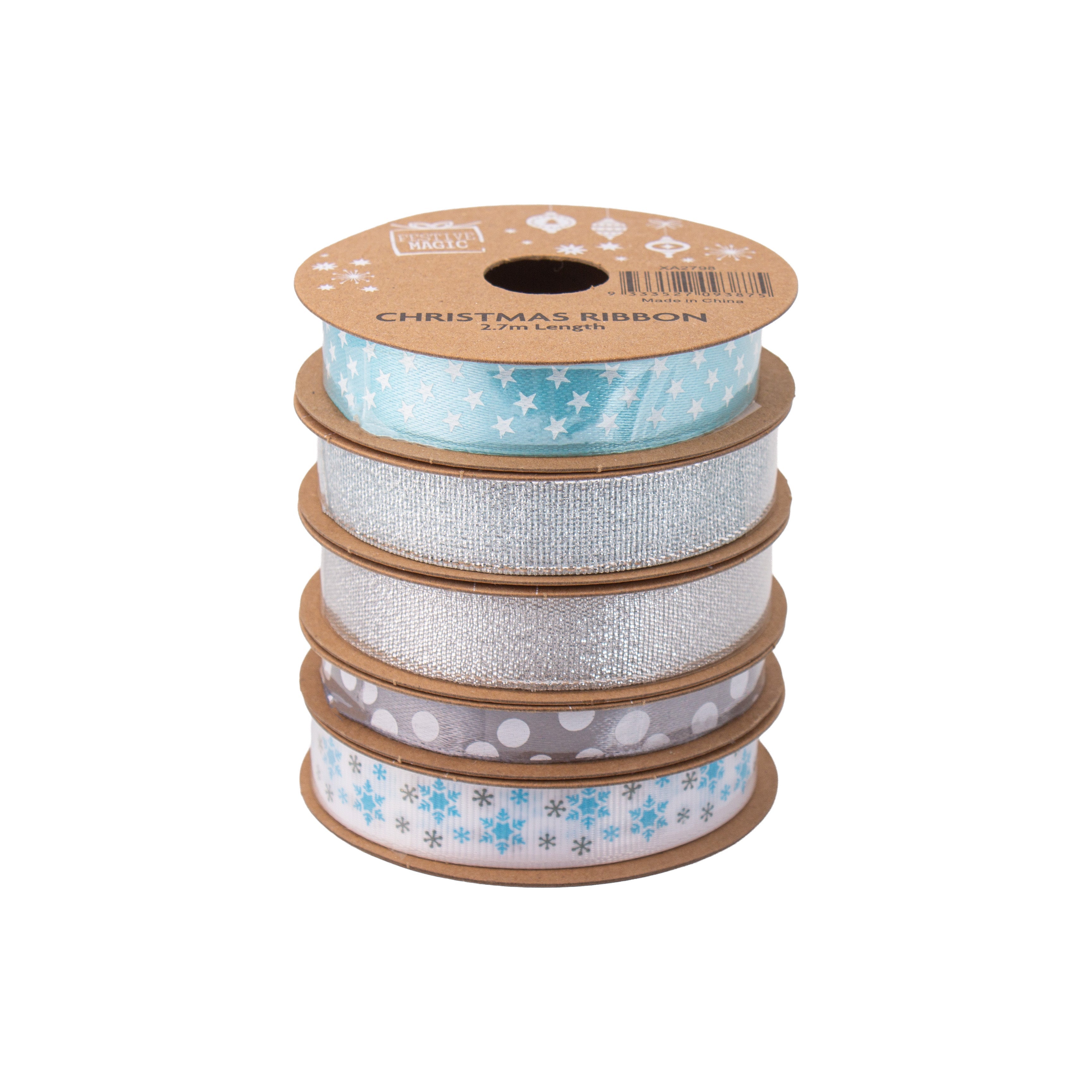Ribbon Festive Collection Silver Frost 2.7m 5pcs Roll