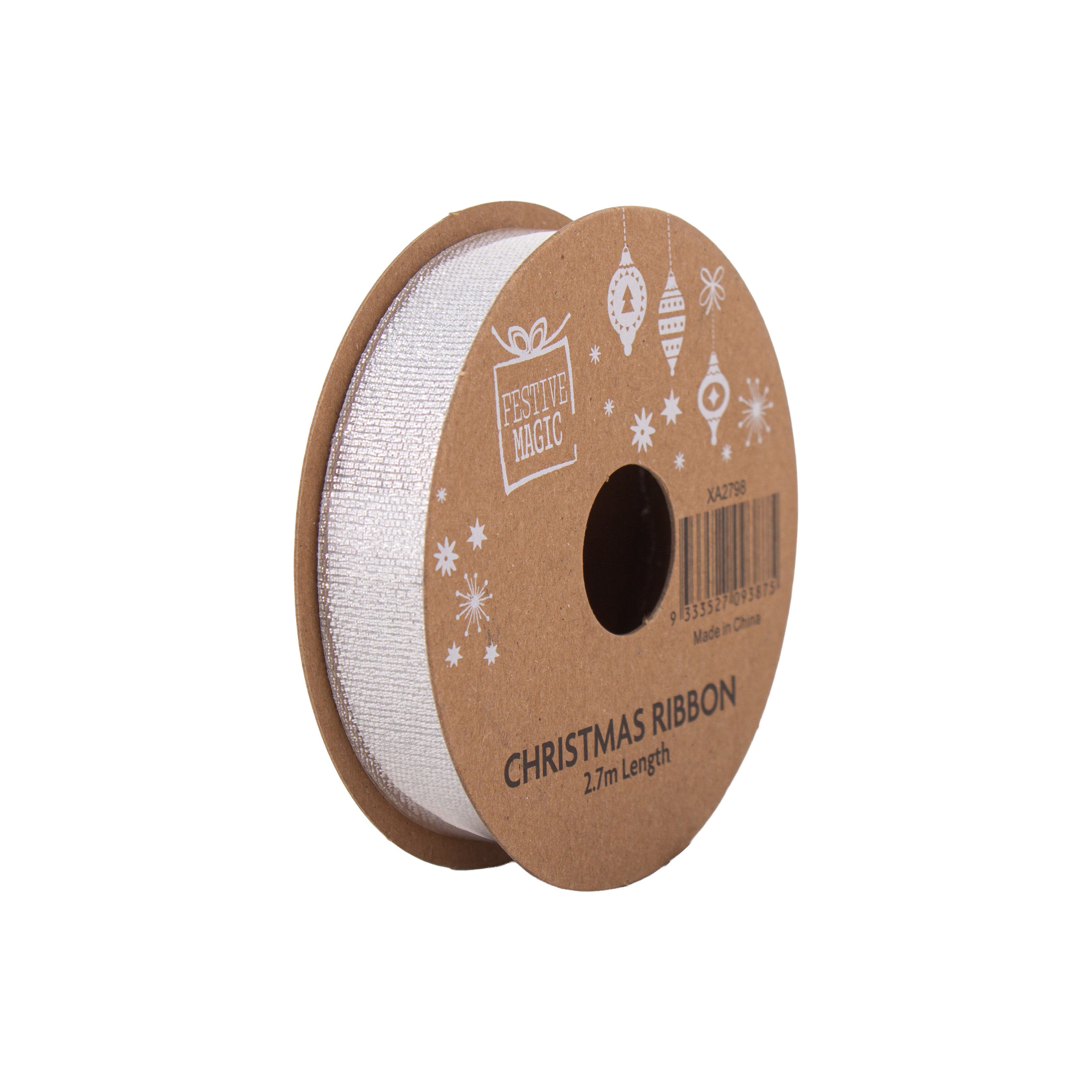 Ribbon Festive Collection Silver Frost 2.7m 5pcs Roll