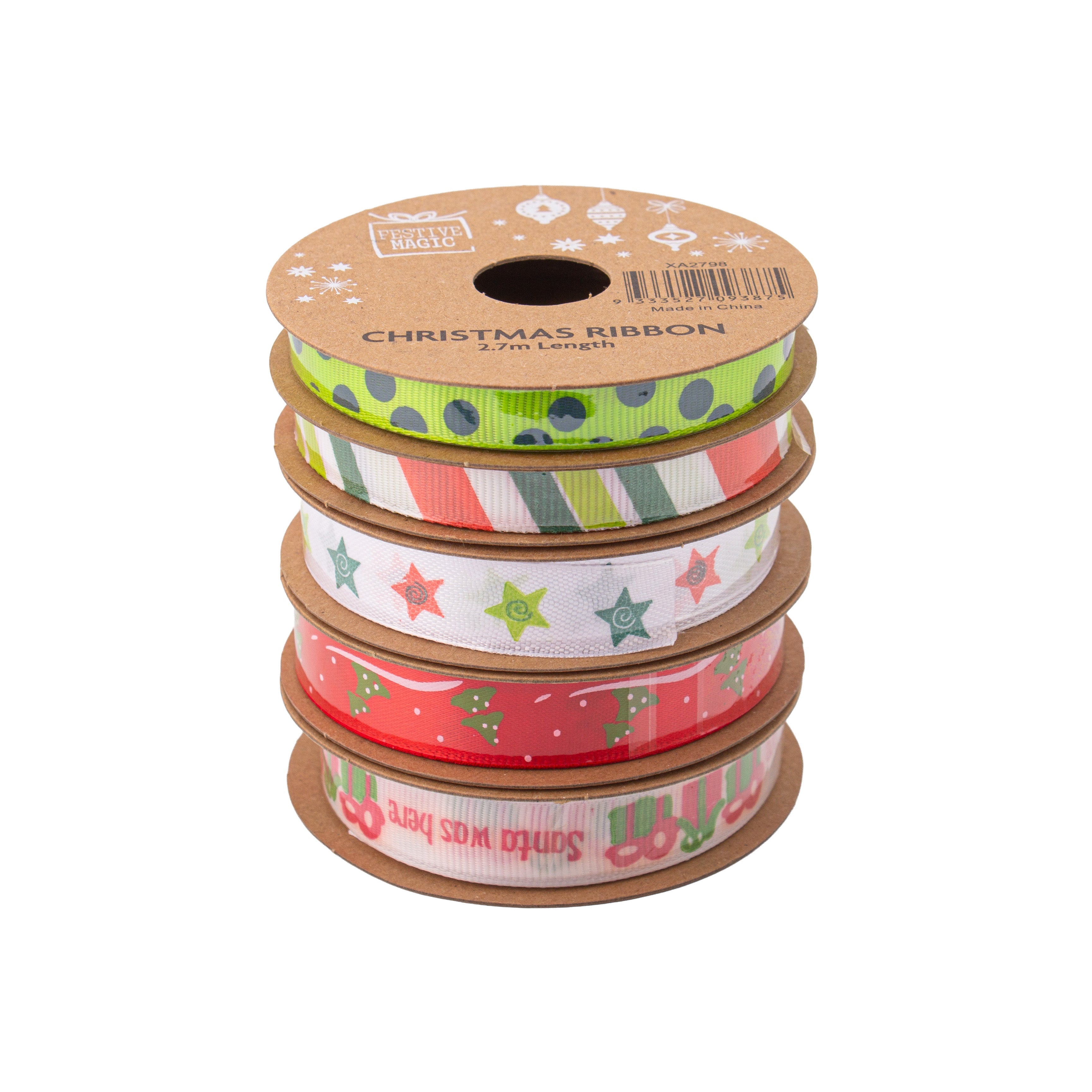 Ribbon Festive Collection Cheerful Mix 2.7m 5pcs Roll