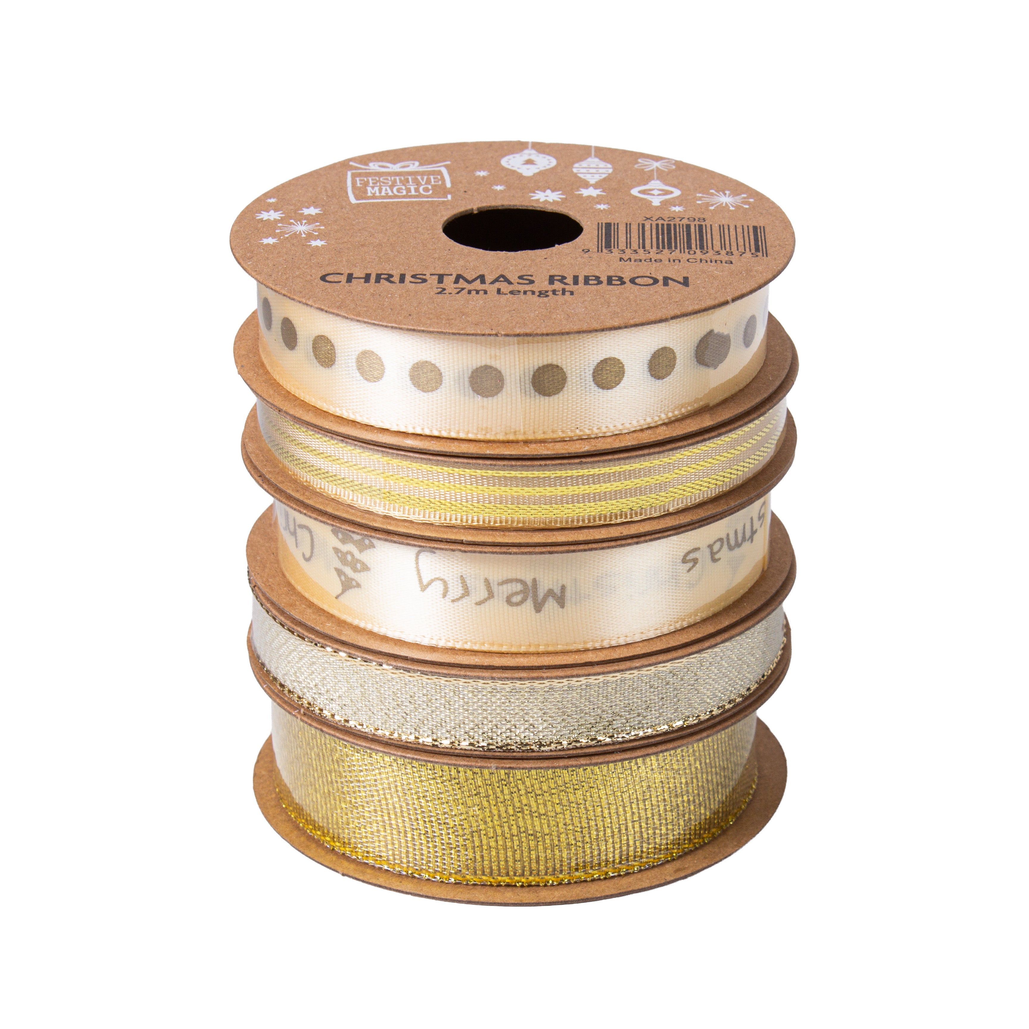Ribbon Festive Collection Festive Gold 2.7m 5pcs Roll