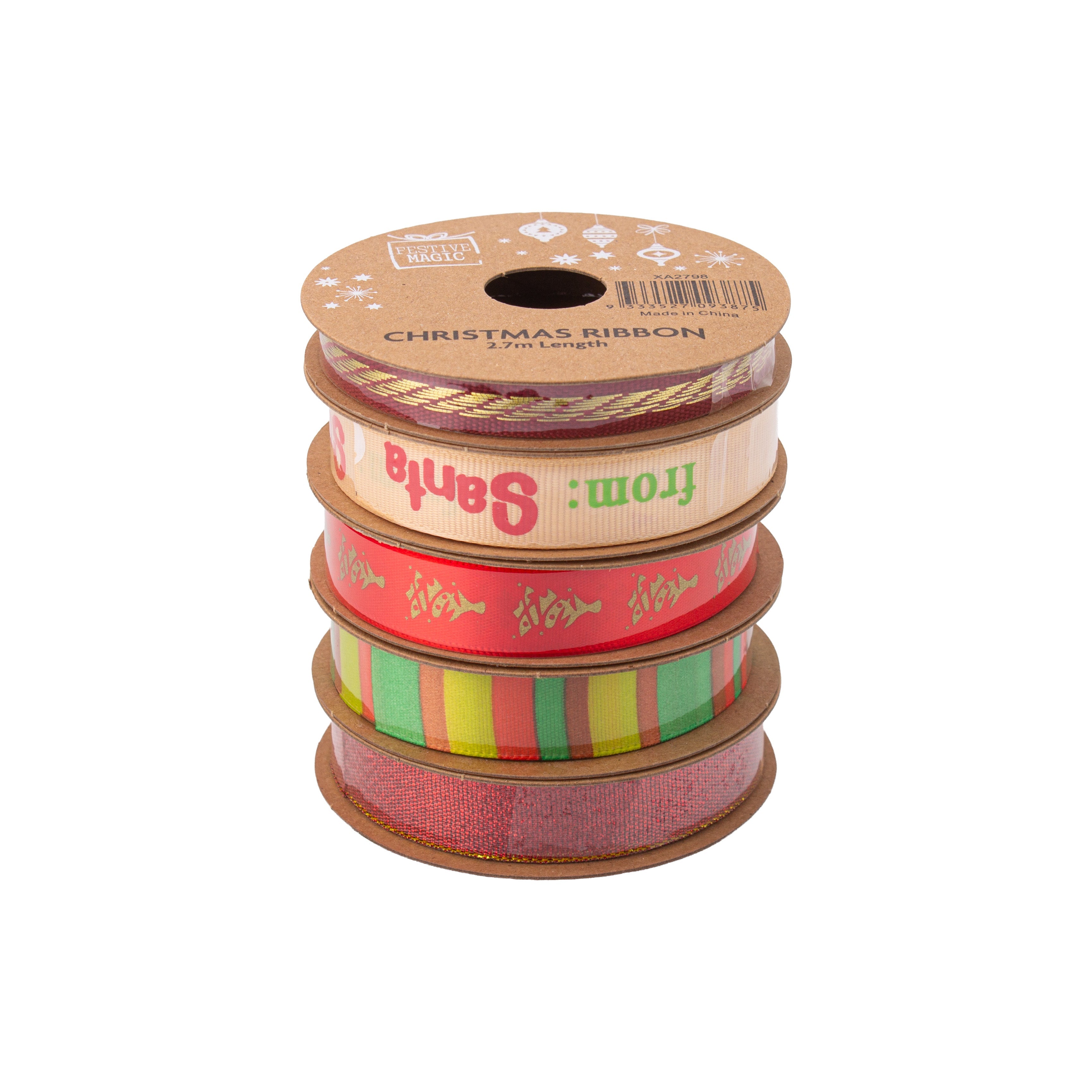 Ribbon Festive Collection Joyful Medley 2.7m 5pcs Roll