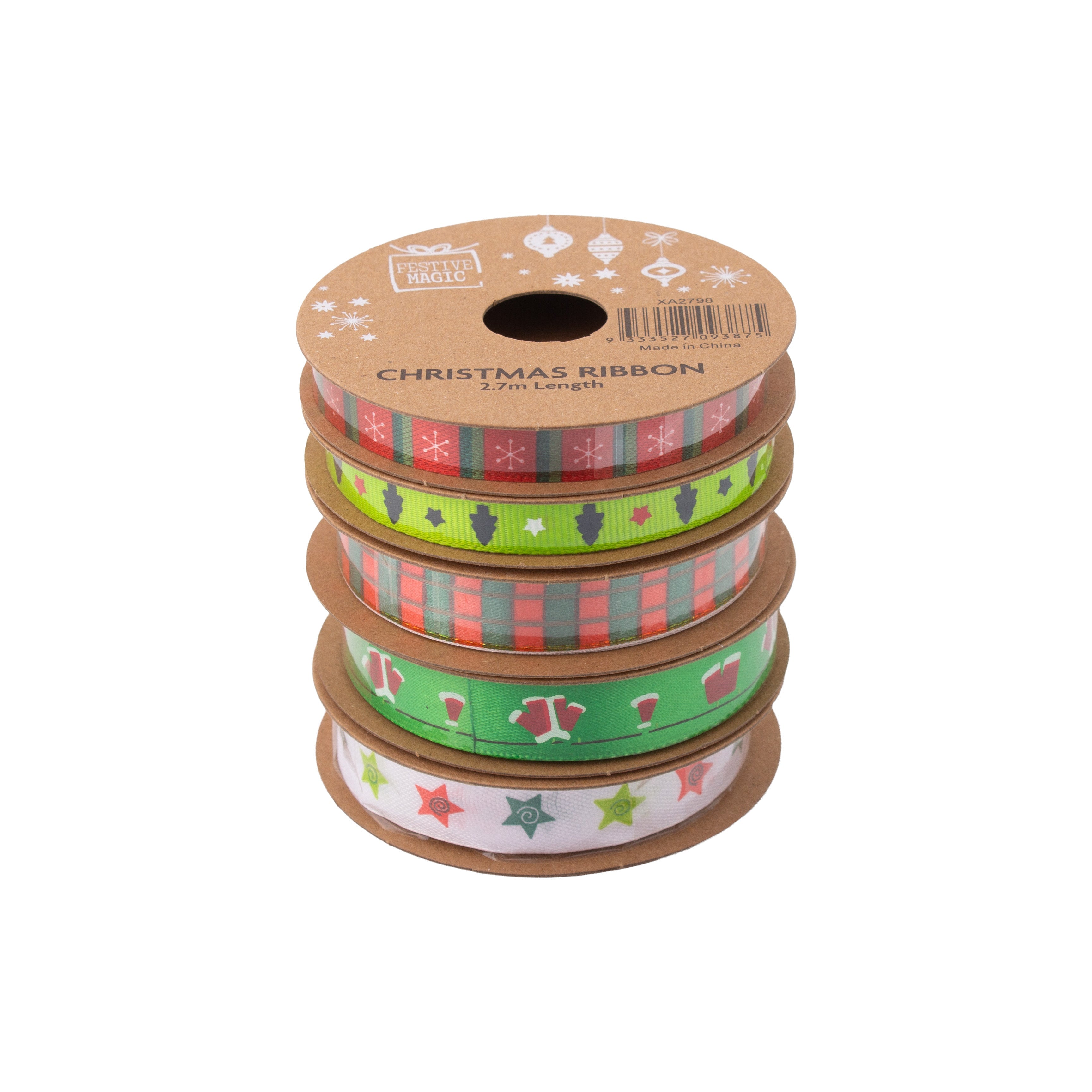 Ribbon Festive Collection Merry Mix 2.7m 5pcs Roll