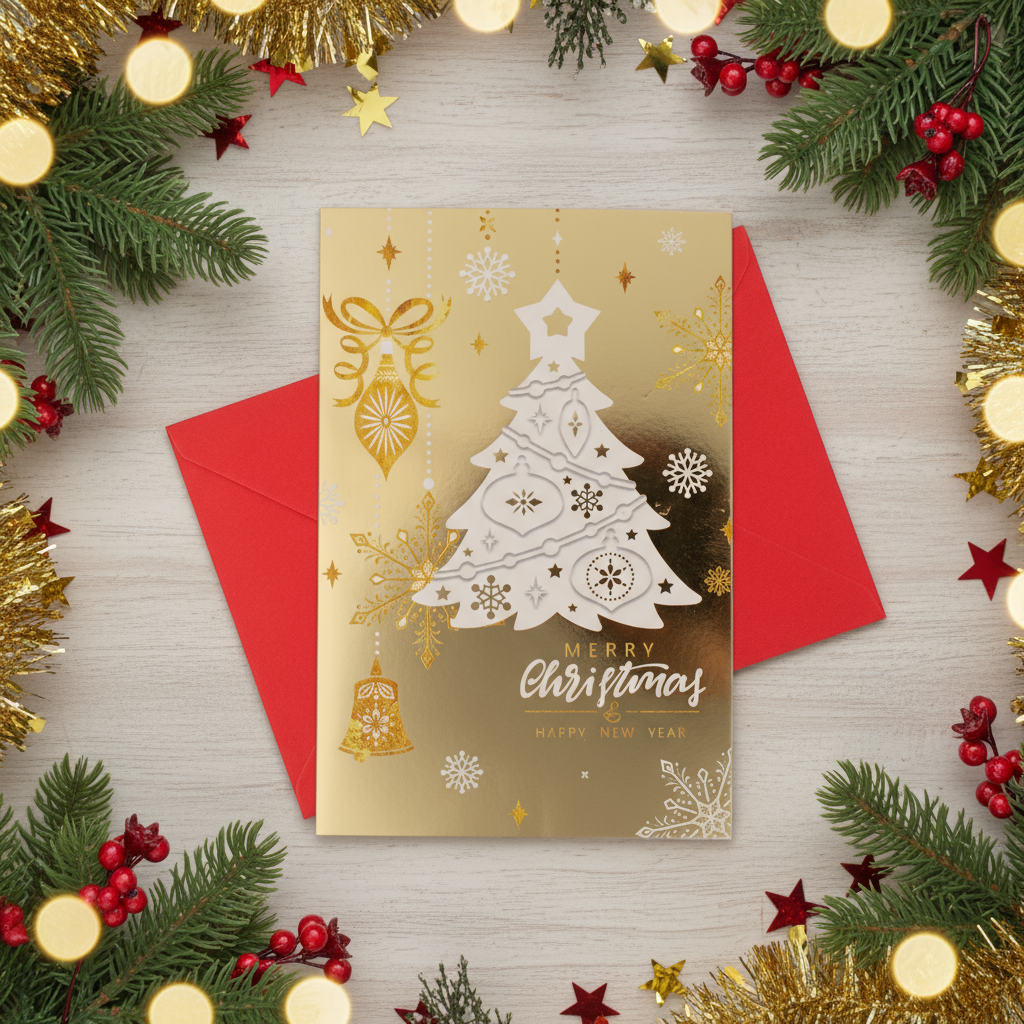 Christmas Greeting Card with Foil Detailing & Envelope Holiday Sparkle 11.8 X 17.8cm 1pc