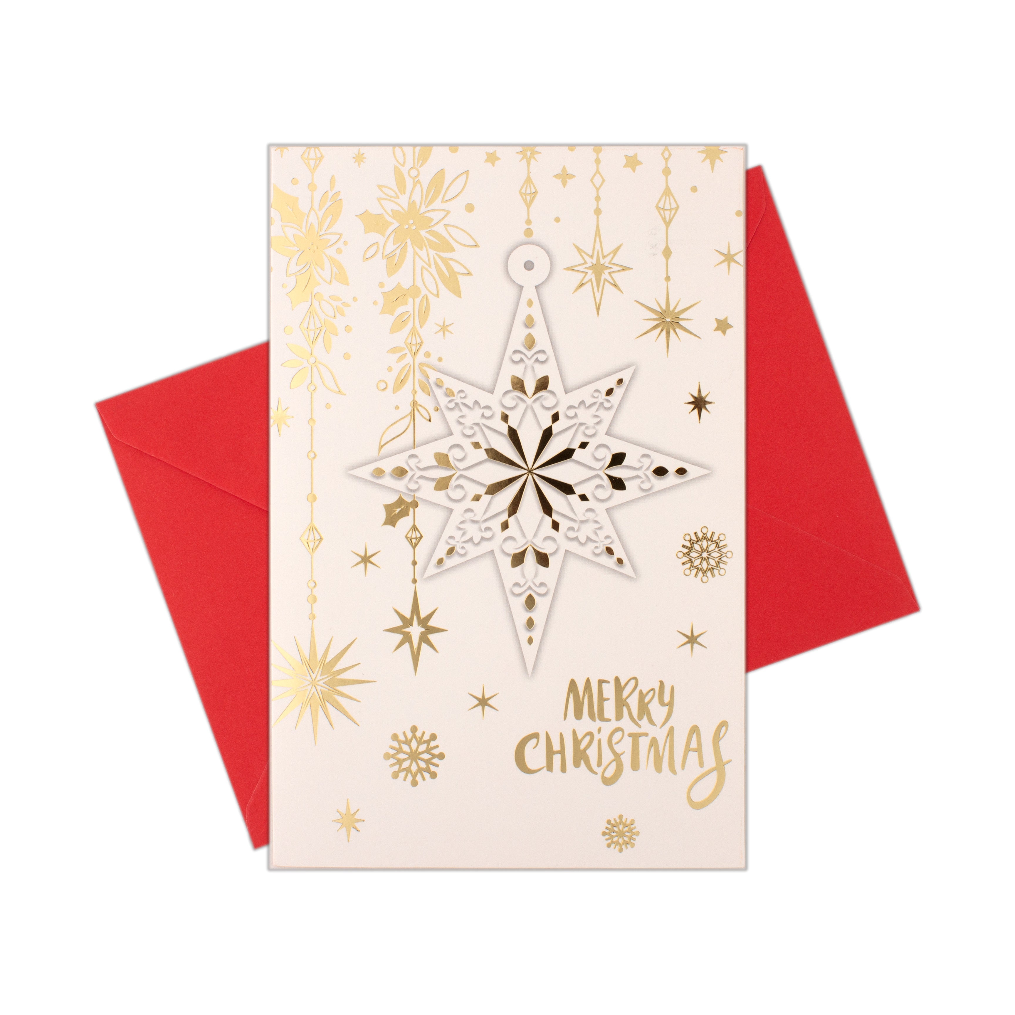 Christmas Greeting Card with Foil Detailing & Envelope Festive Stars 11.8 X 17.8cm 1pc