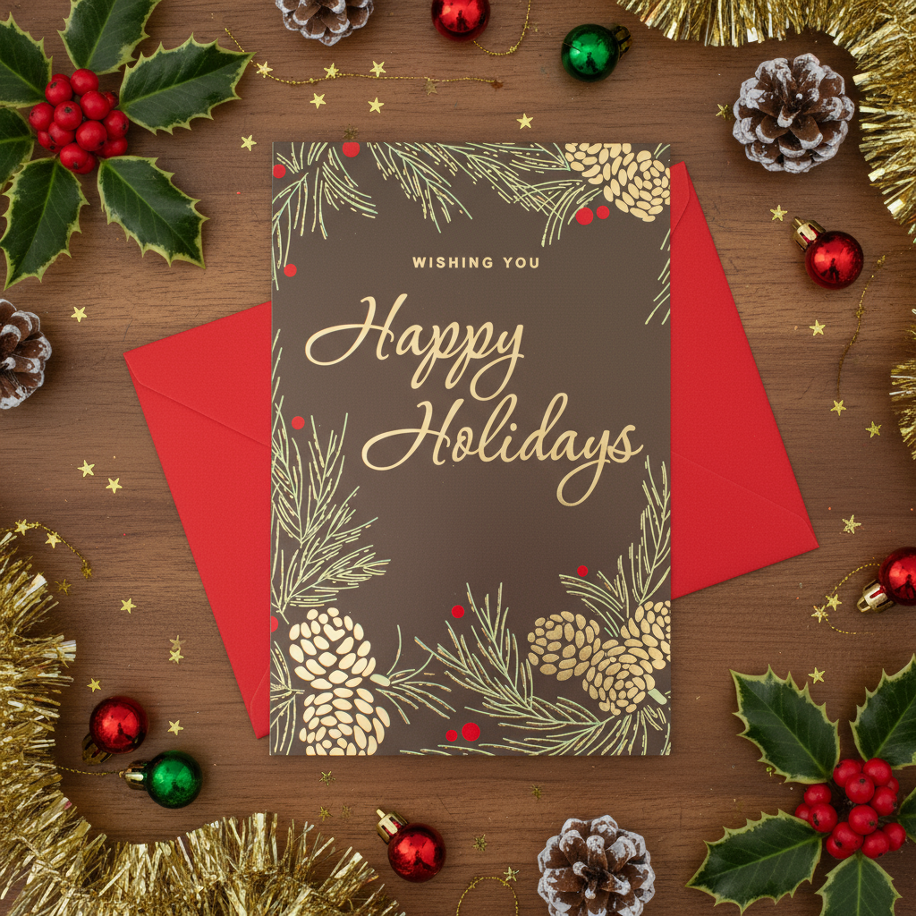 Christmas Greeting Card with Foil Detailing & Envelope Happy Holidays 11.8 X 17.8cm 1pc