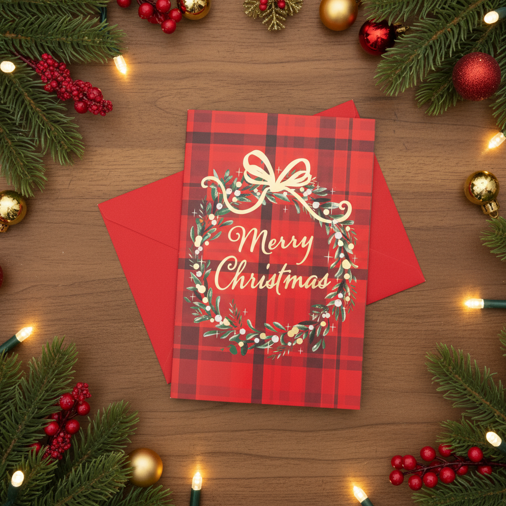 Christmas Greeting Card with Foil Detailing & Envelope Christmas Wreath 11.8 X 17.8cm 1pc