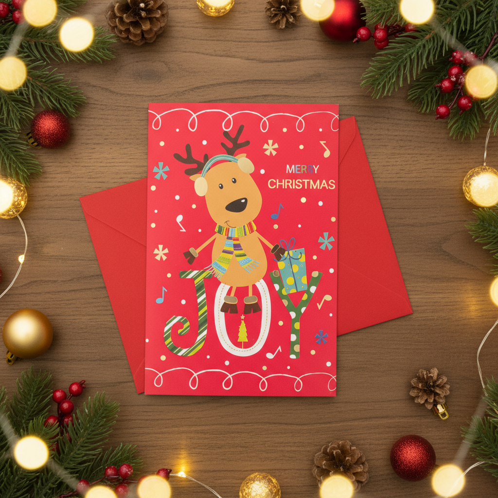 Christmas Greeting Card with Foil Detailing & Envelope Christmas Moose 11.8 X 17.8cm 1pc