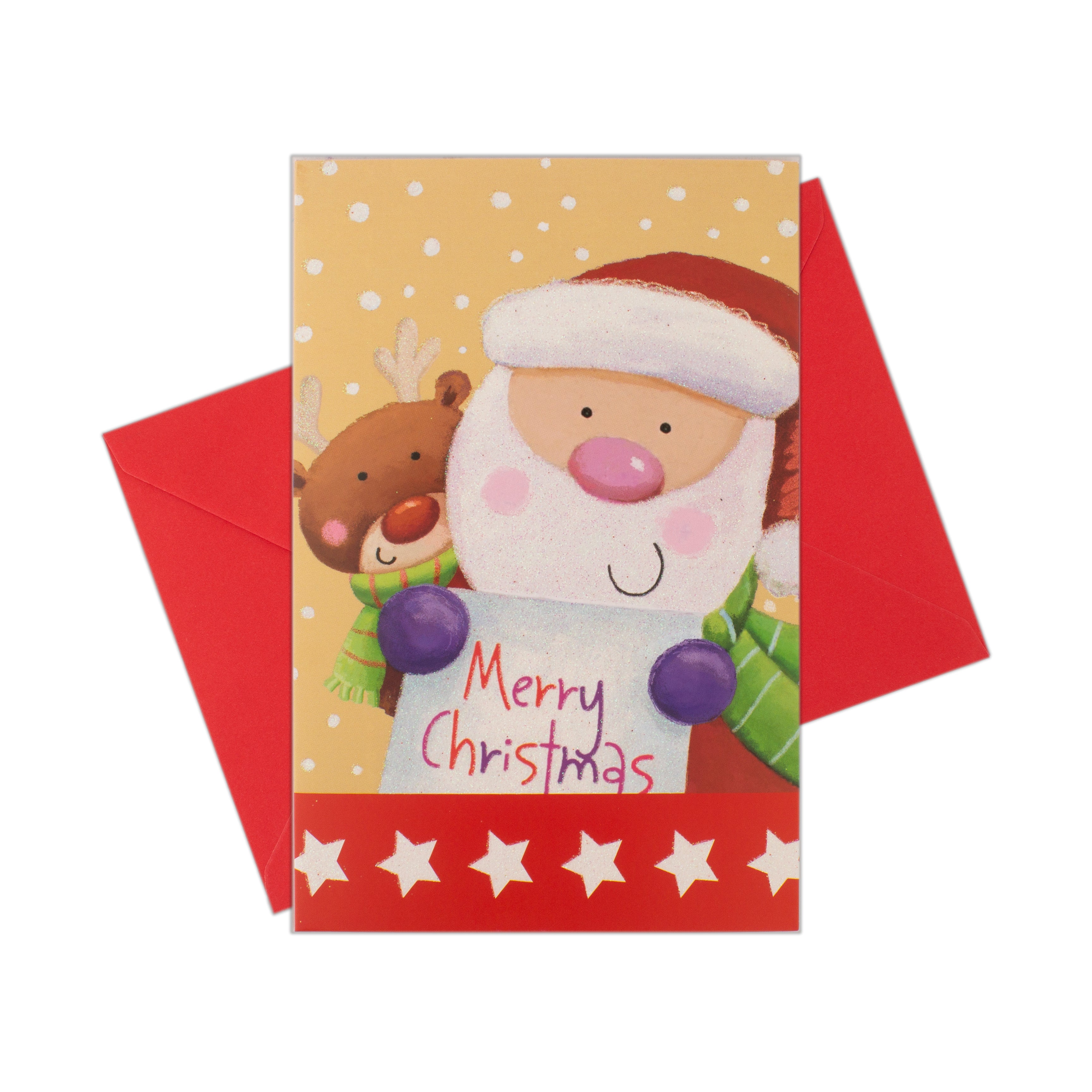 Christmas Glitter Greeting Card & Envelope Santa Greetings 11.8 X 17.8cm 1pc