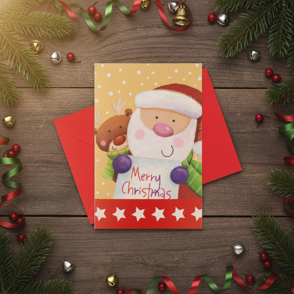 Christmas Glitter Greeting Card & Envelope Santa Greetings 11.8 X 17.8cm 1pc