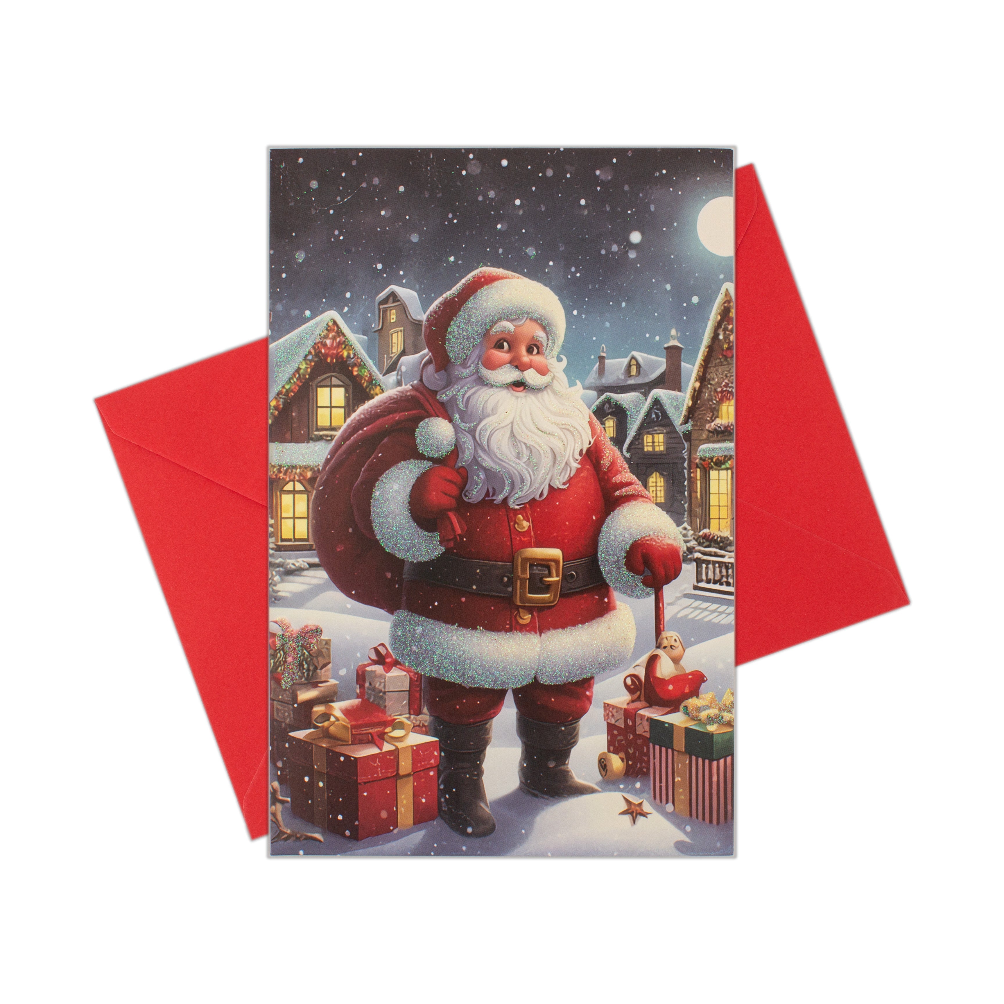Christmas Glitter Greeting Card & Envelope Gift from Santa 11.8 X 17.8cm 1pc