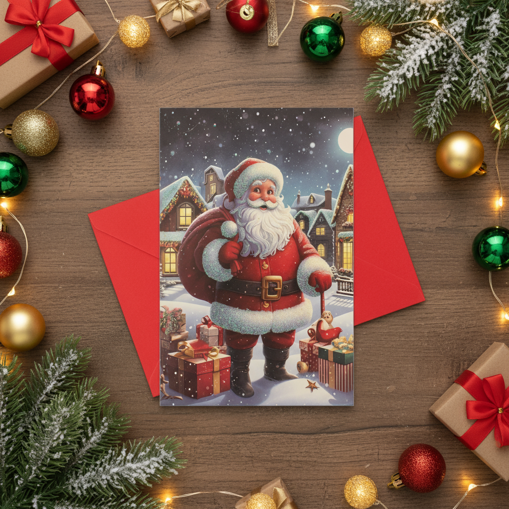 Christmas Glitter Greeting Card & Envelope Gift from Santa 11.8 X 17.8cm 1pc