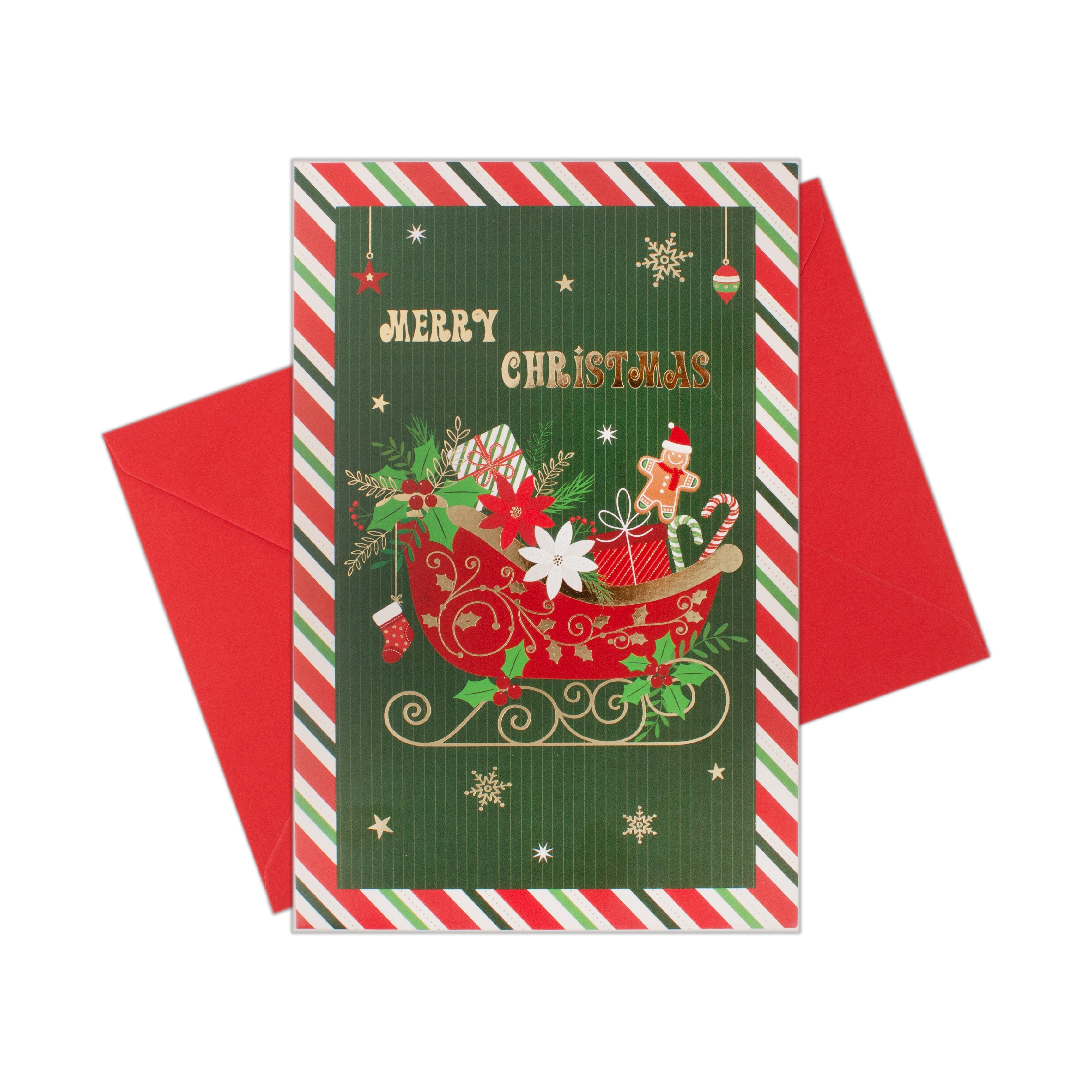 Christmas Glitter Greeting Card & Envelope Gift Sleigh 11.8 X 17.8cm 1pc