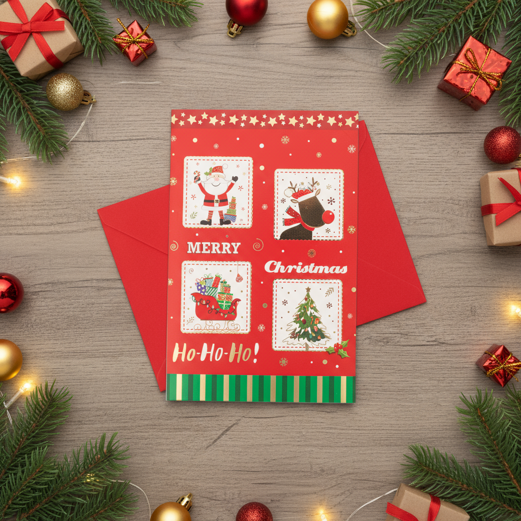 Christmas Greeting Card with Foil Detailing & Envelope Ho Christmas 11.8 X 17.8cm 1pc