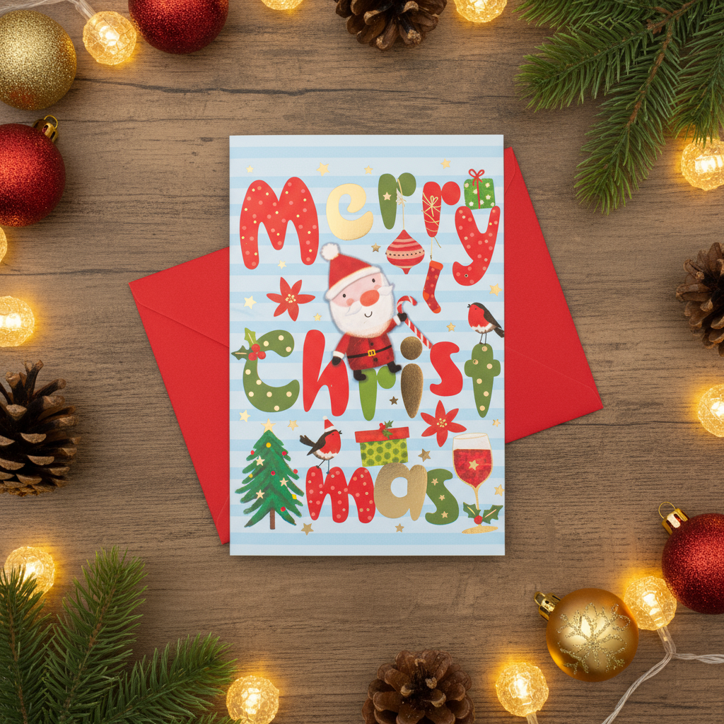 Christmas Greeting Card with Foil Detailing & Envelope Christmas Cheer 11.8 X 17.8cm 1pc