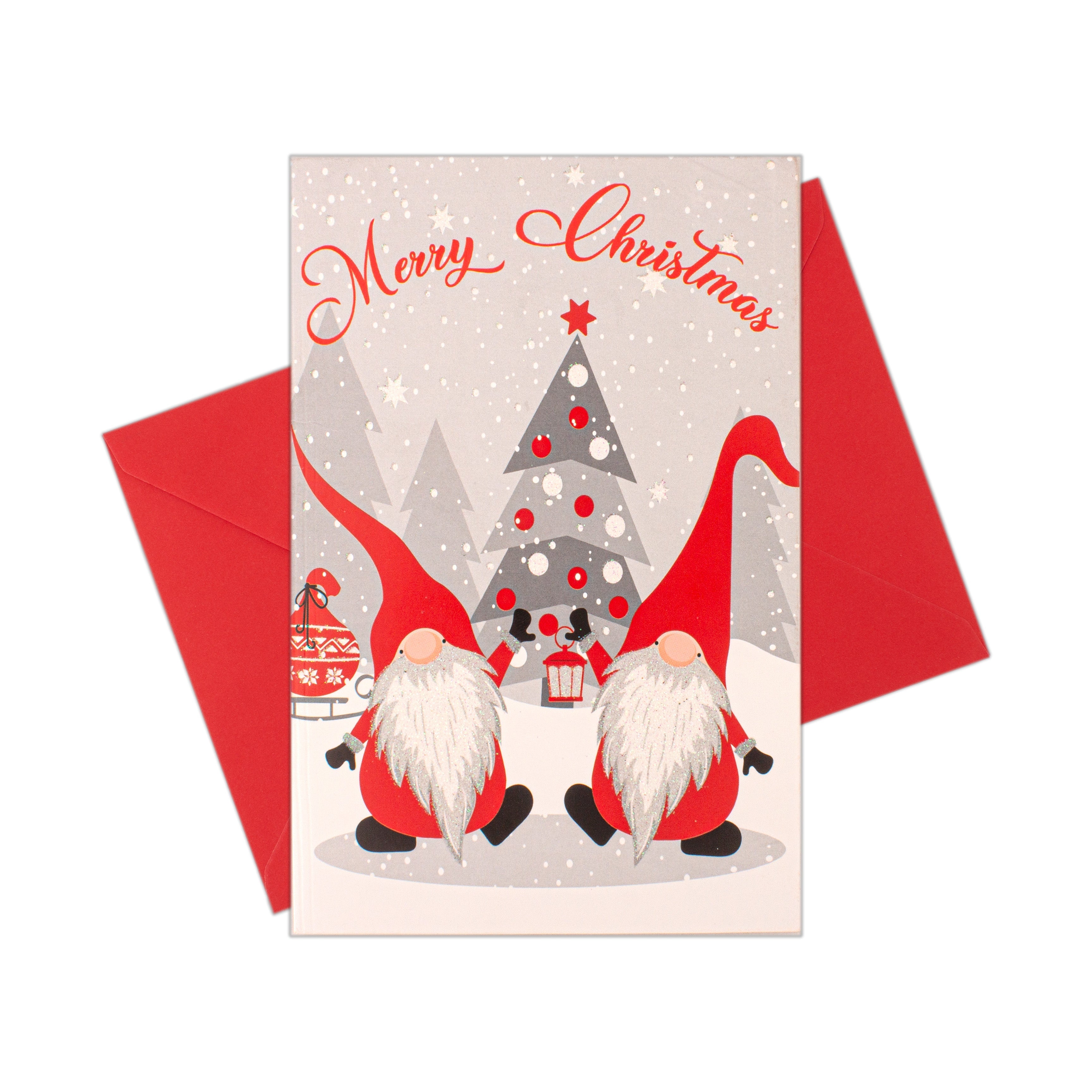 Christmas Glitter Greeting Card & Envelope Christmas Gnomes 11.8 X 17.8cm 1pc