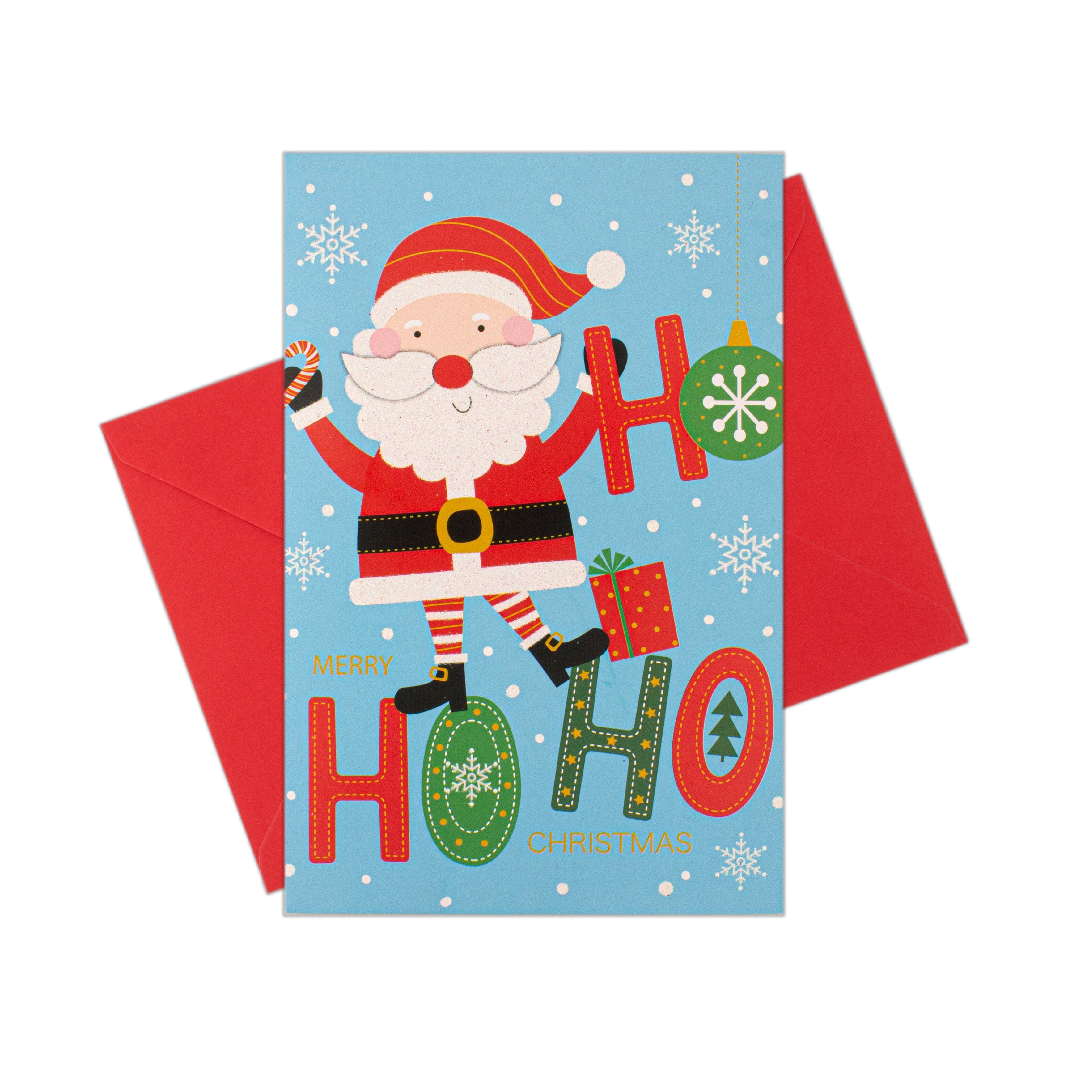 Christmas Glitter Greeting Card & Envelope Ho Santa 11.8 X 17.8cm 1pc