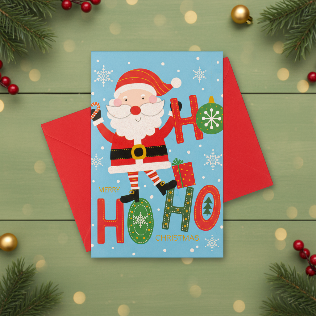 Christmas Glitter Greeting Card & Envelope Ho Santa 11.8 X 17.8cm 1pc