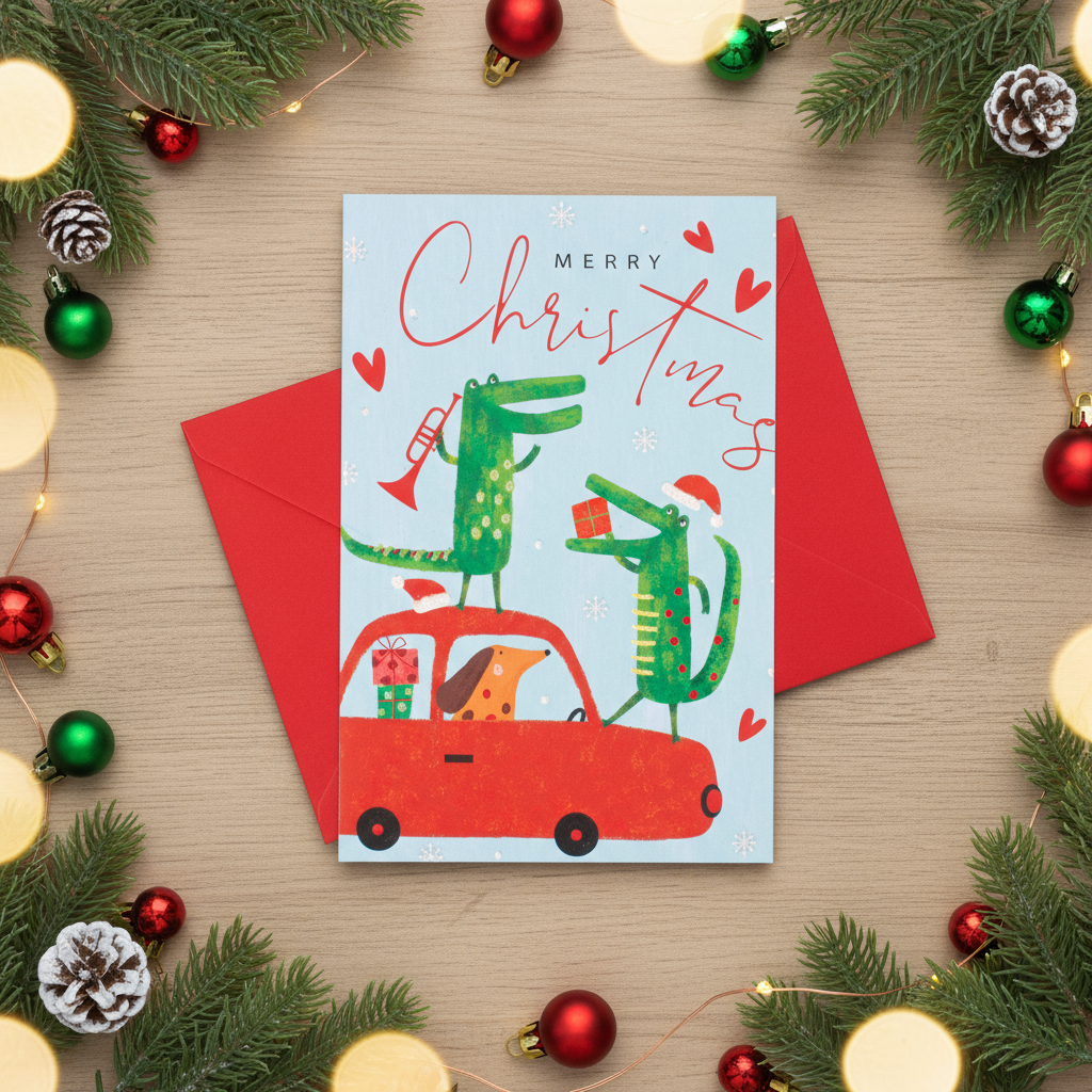 Christmas Glitter Greeting Card & Envelope Christmas Chorus 11.8 X 17.8cm 1pc