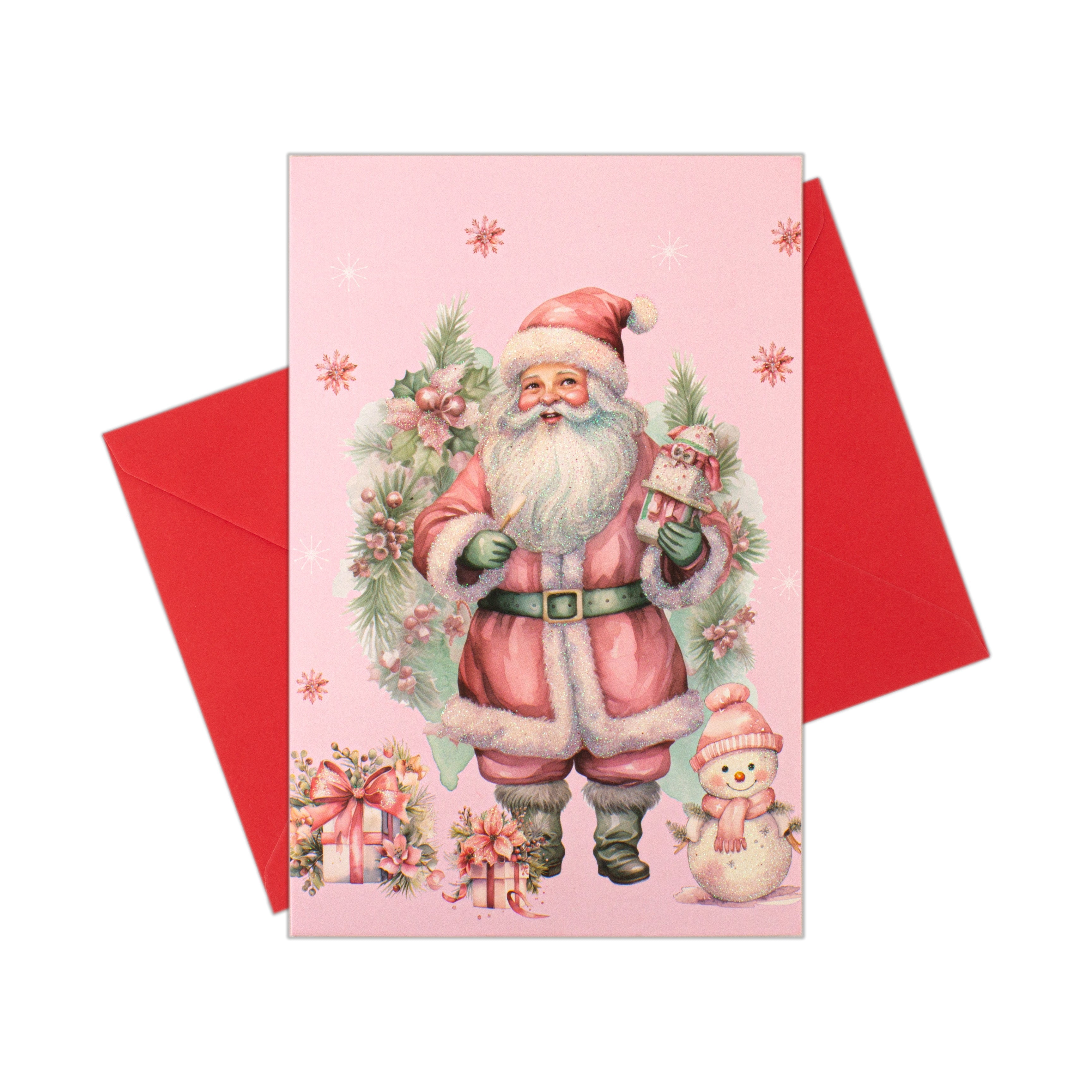 Christmas Glitter Greeting Card & Envelope Santa's Gifts 11.8 X 17.8cm 1pc