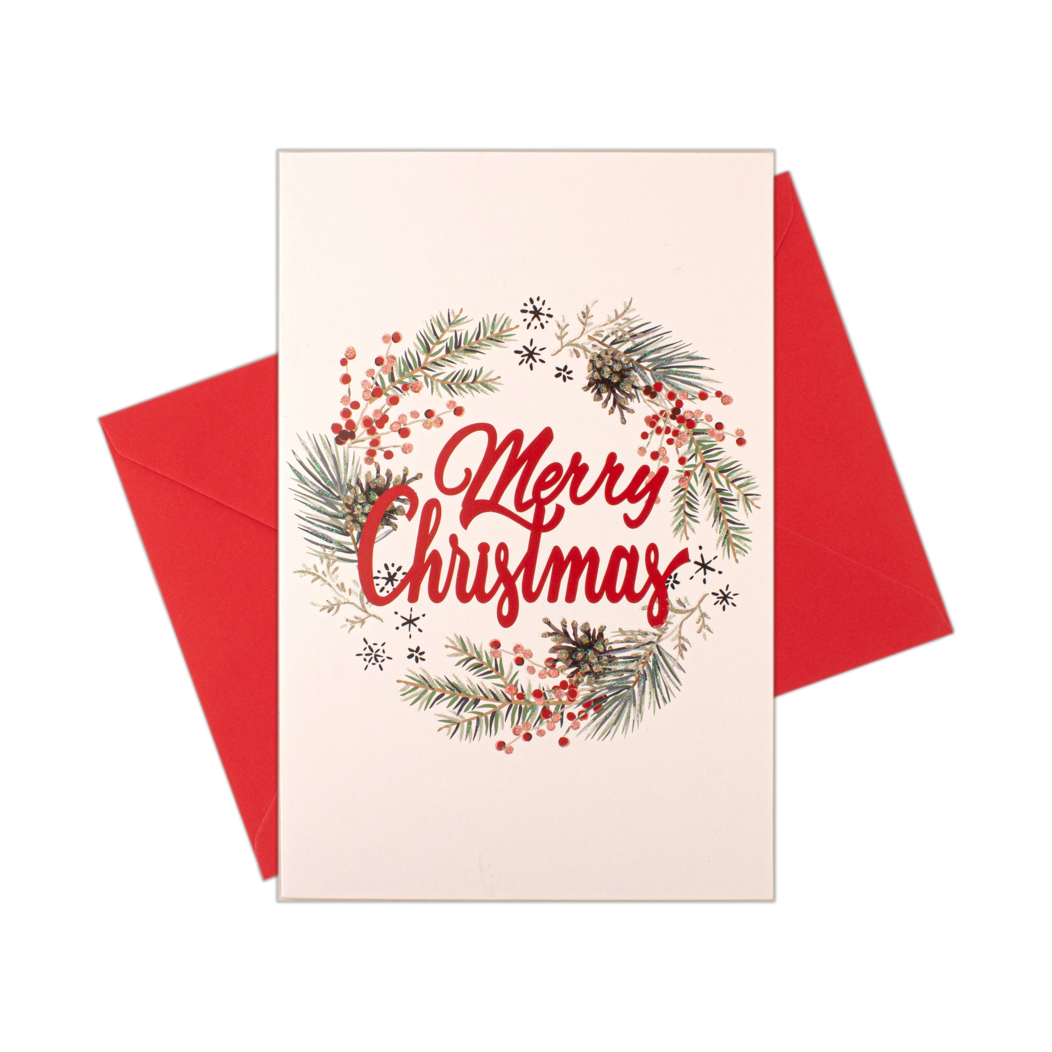 Christmas Glitter Greeting Card & Envelope Joyful Wishes 11.8 X 17.8cm 1pc