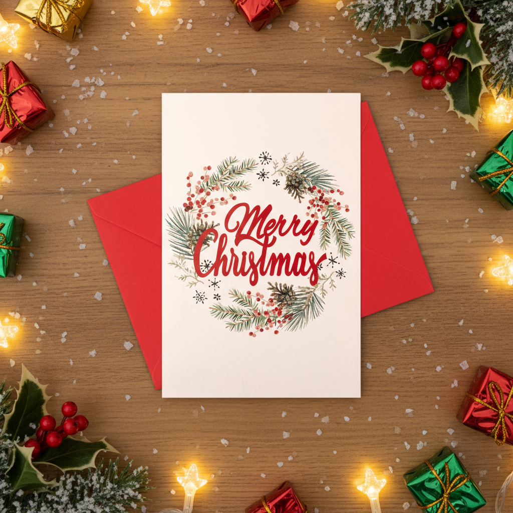 Christmas Glitter Greeting Card & Envelope Joyful Wishes 11.8 X 17.8cm 1pc
