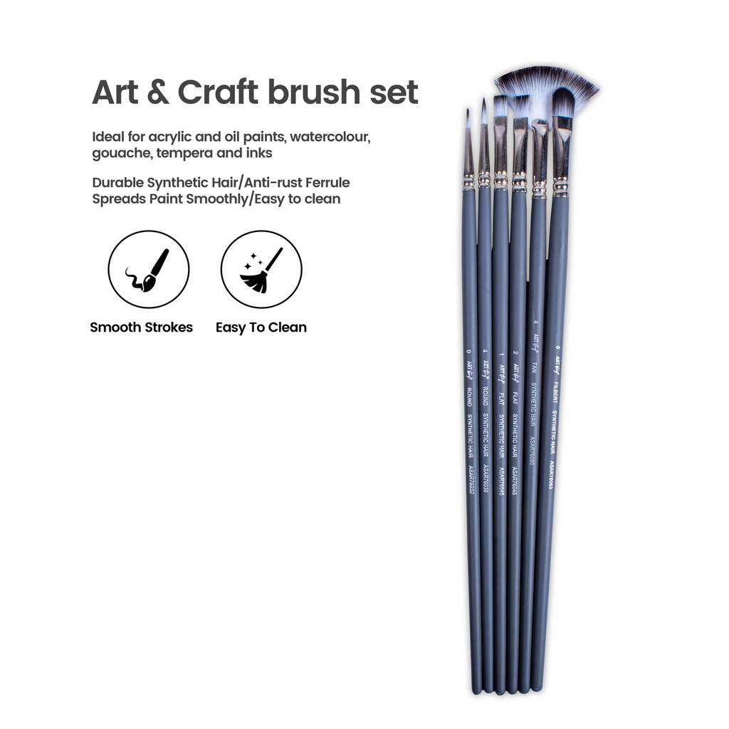 Long Handle Brush Round And Flat Synthetic Hair Size 0 2 4 8 And 2 6 8 12 Set of 8pc