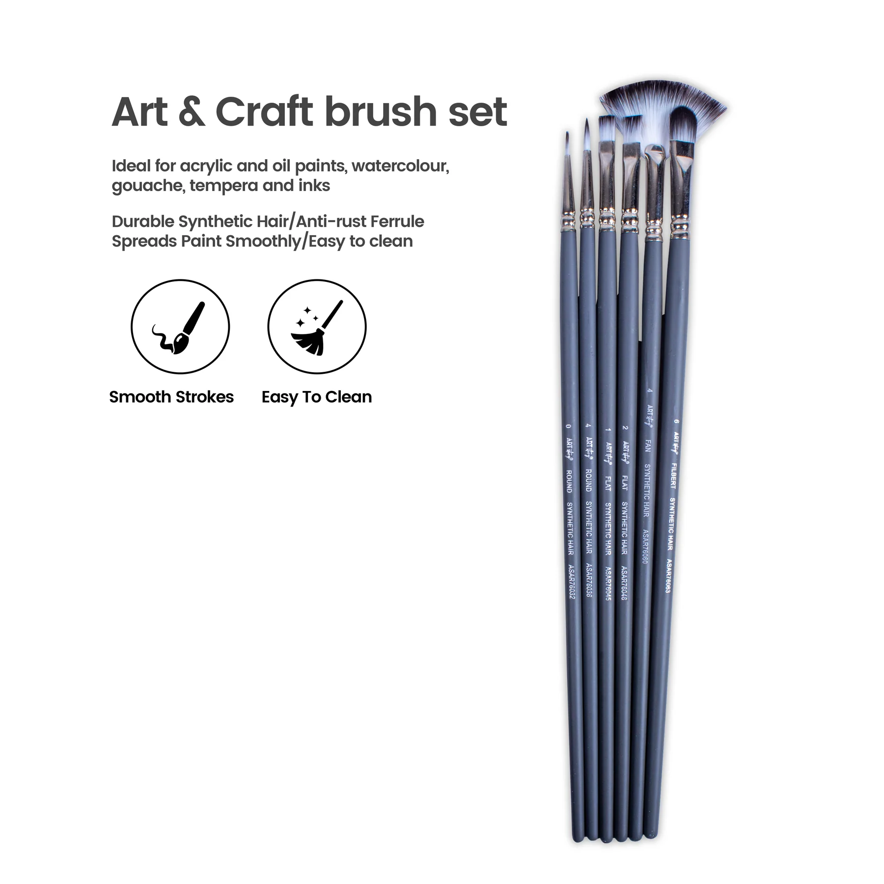 Long Handle Brush Round And Flat Synthetic Hair Size 0 2 4 8 And 2 6 8 12 Set of 8pc