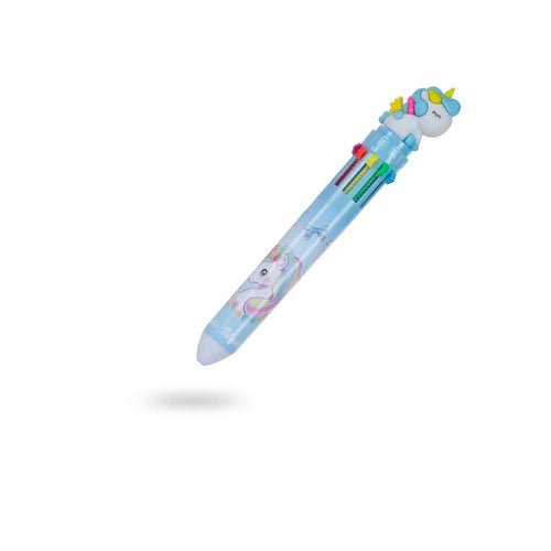10 in 1 Multicolour Ballpoint pen with Unicorn Topper 0.7mm Tip 1pc