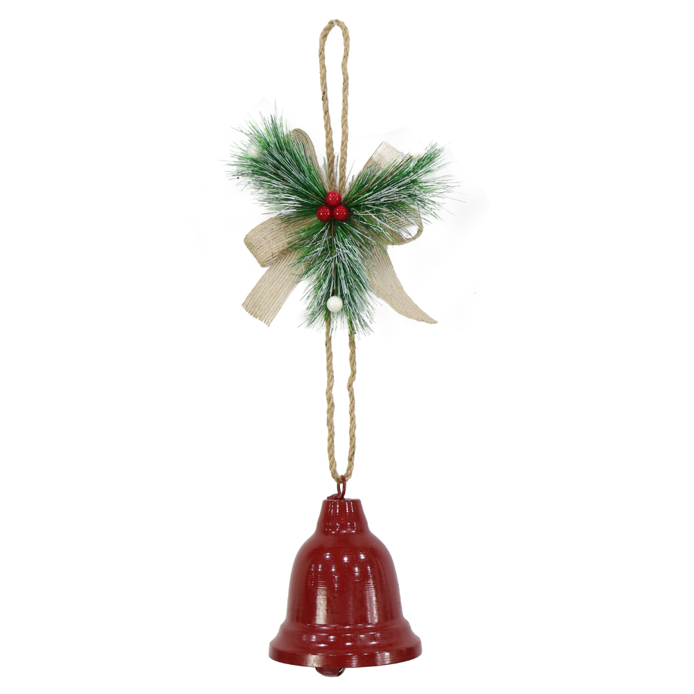 Hanging Bell Decoration With Berry And Grass - Red, 1pc