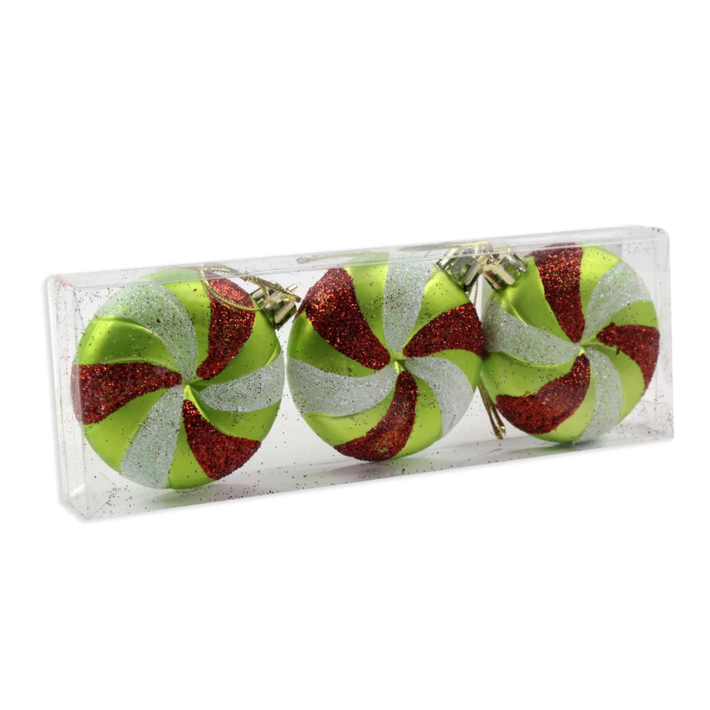 Christmas Decorative Hanging - Candy, Green And Red - Green 2.5 X 2.5, 1Box
