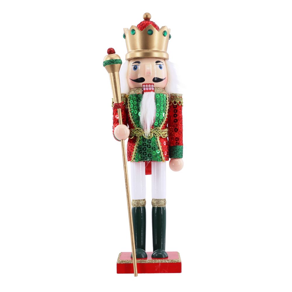 Nutcracker Sequin Coat Soldier Ornaments Red & Green 30cm 1pc