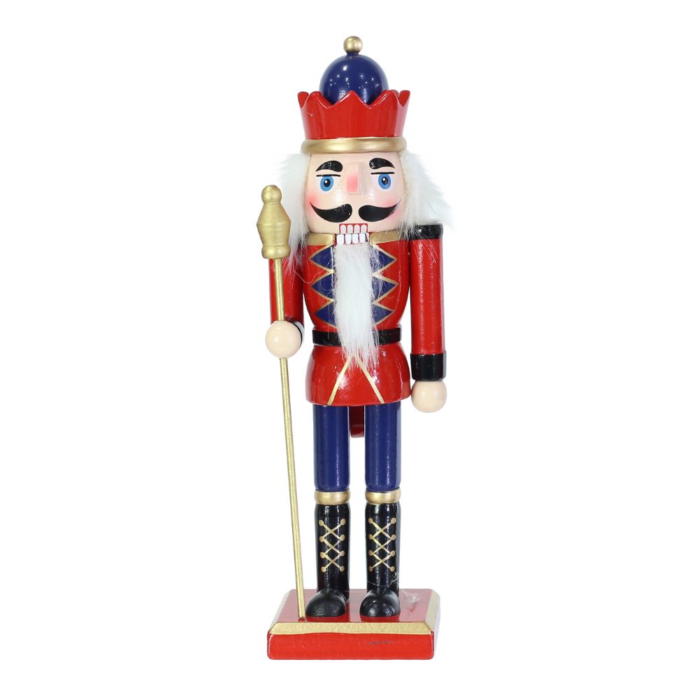 Classic Nutcracker Figurines Holds Gold Scepter Blue & Red 25cm 1pc