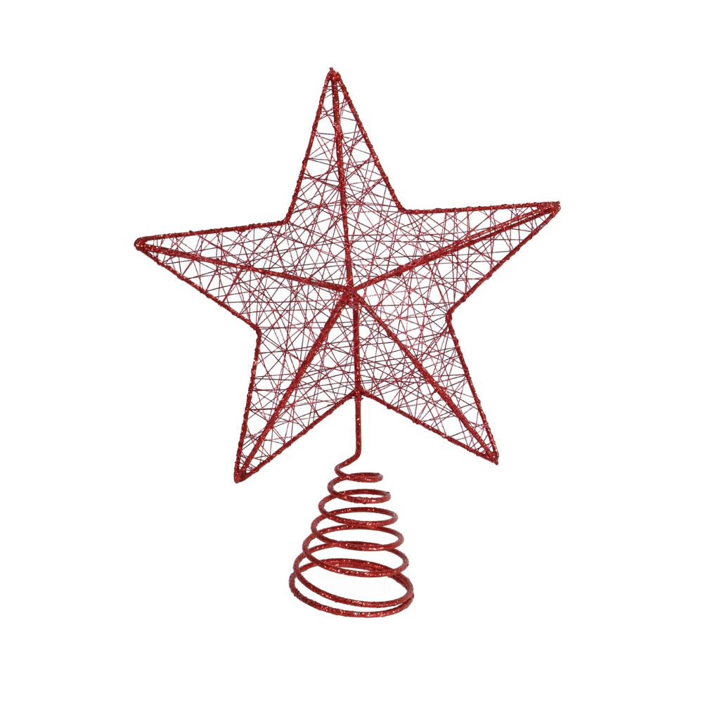 Glitter Wire Star Tree Topper Red 20cm 1pc