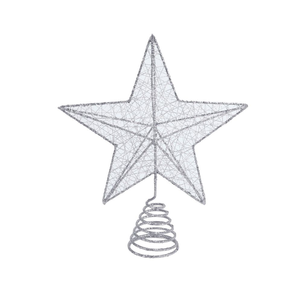 Glitter Wire Star Tree Topper Silver 20cm 1pc