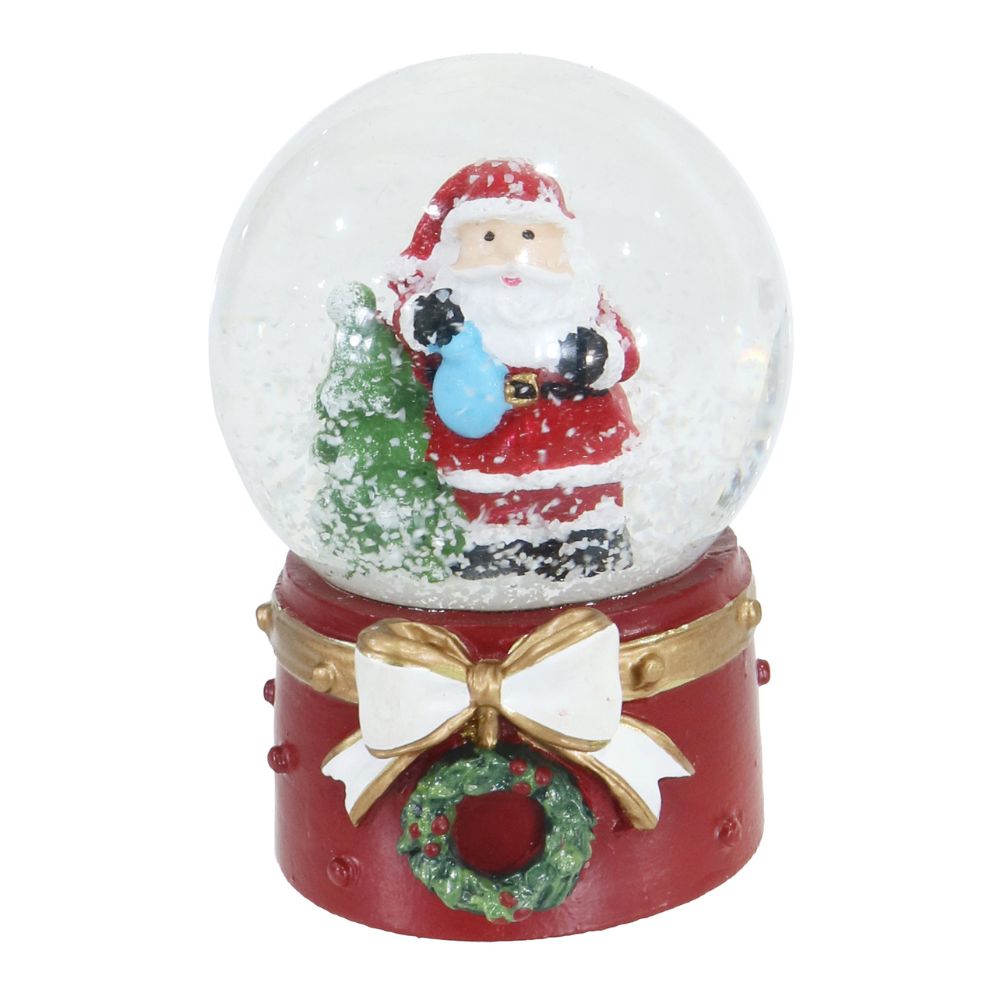 Santa Waterball Red Resin Base with Green Berry Wreath and Gold-White Bow Assorted 45mm 1pc