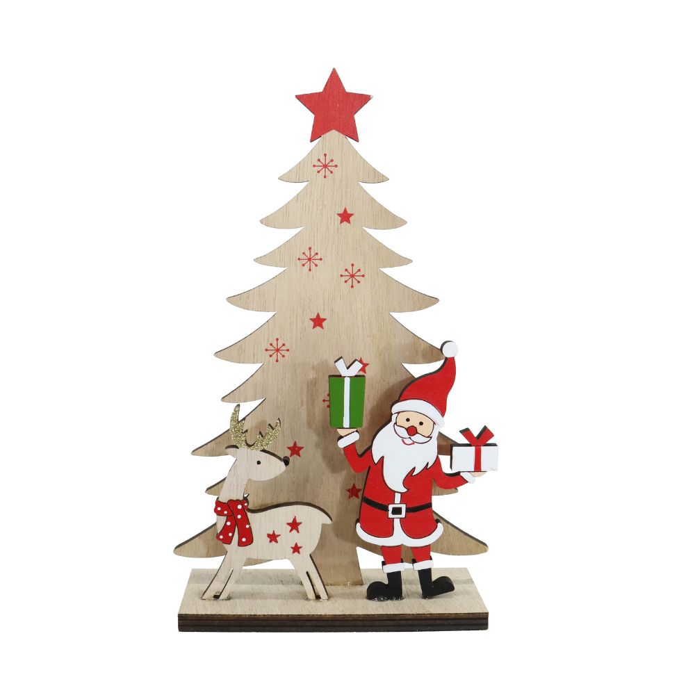 Table Tree With Santa Reindeer Natural 12 X 4.5 X 20cm 1pc