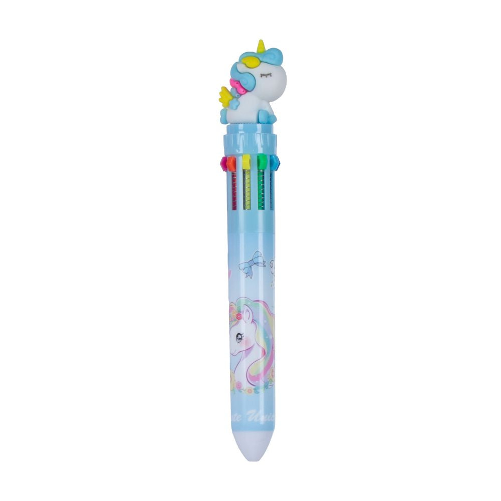10 in 1 Multicolour Ballpoint pen with Unicorn Topper 0.7mm Tip 1pc