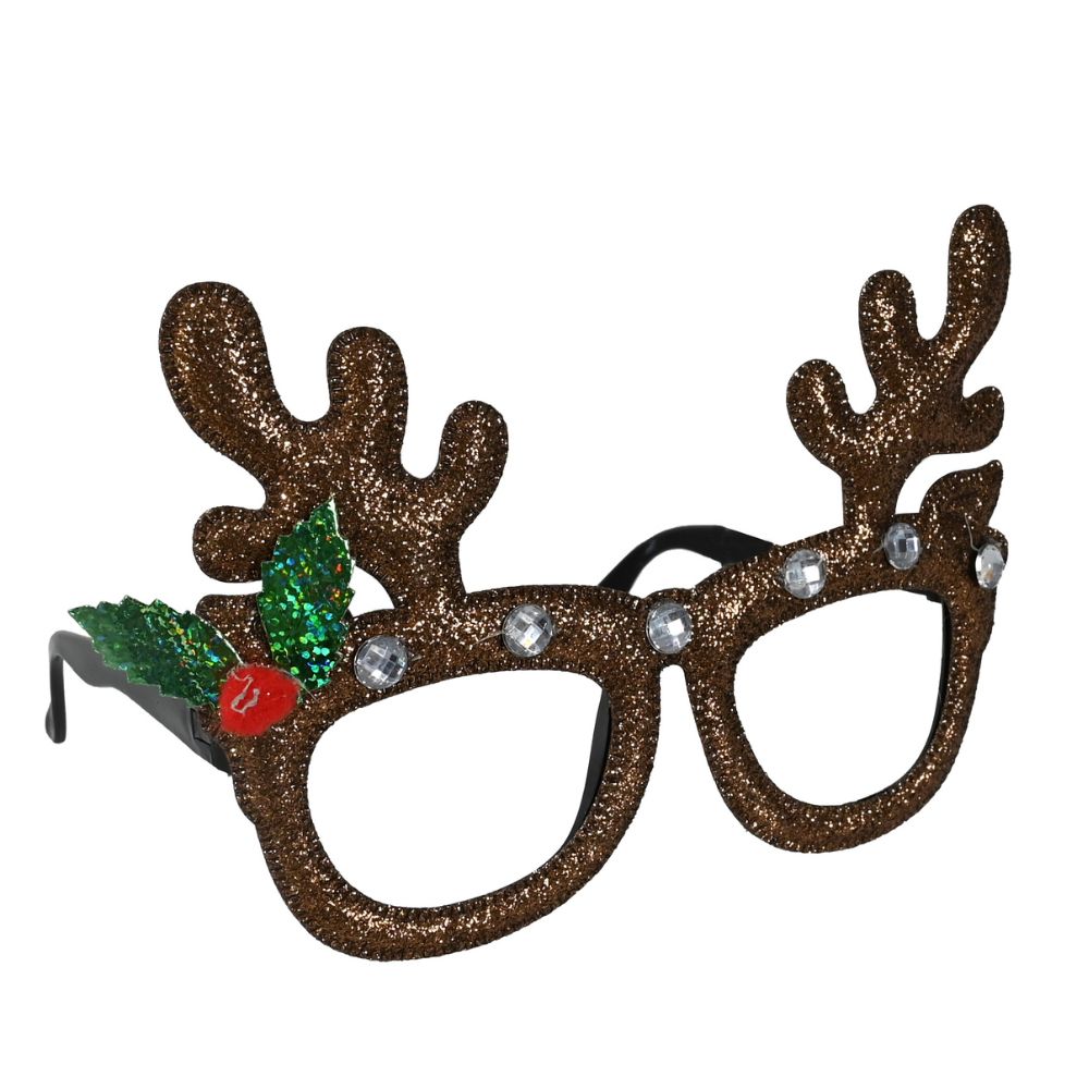 Christmas Glitter Reindeer Eye Glasses/Goggles Adult and Kids Copper 1pc