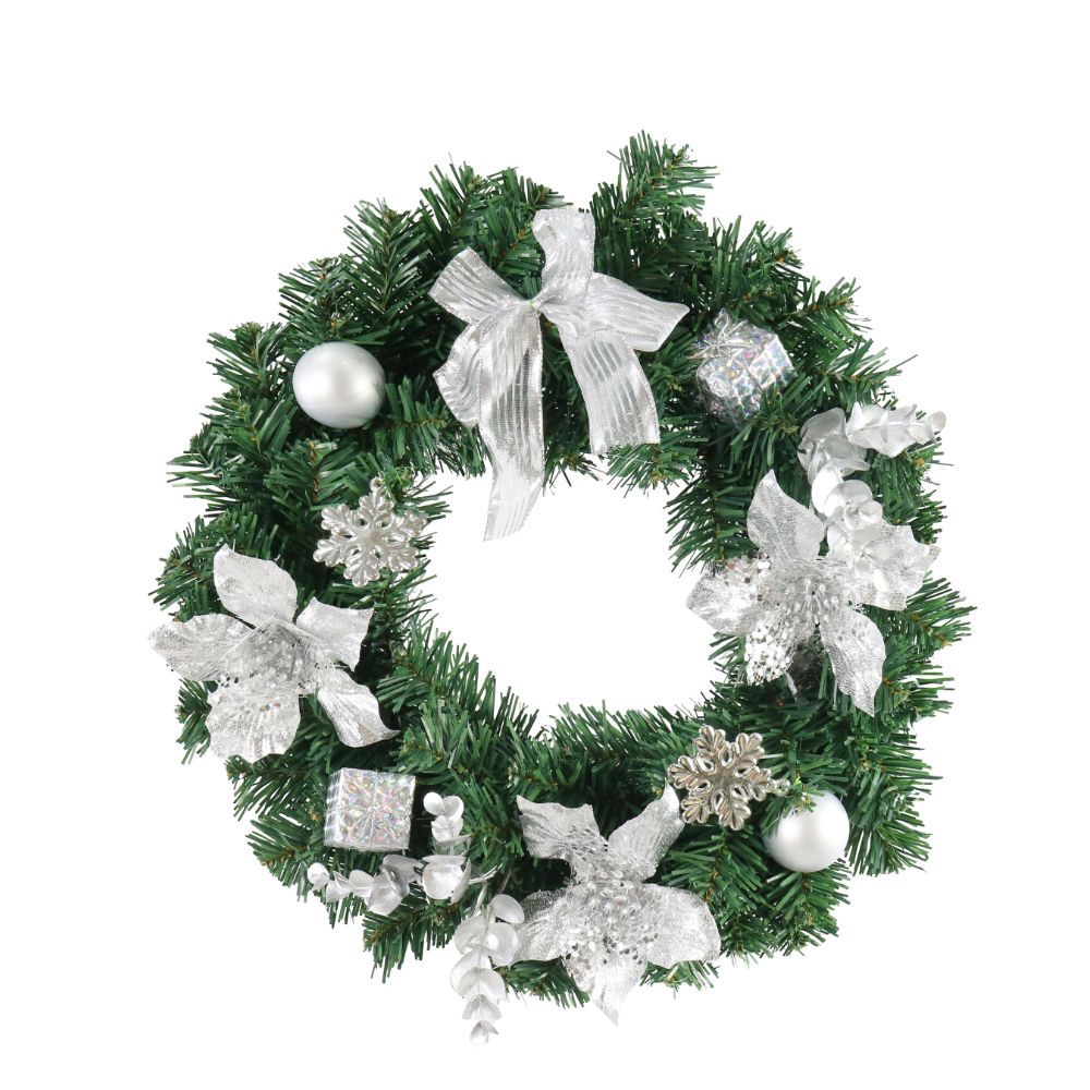 Pine Poinsettia Wreath White 40cm 1pc