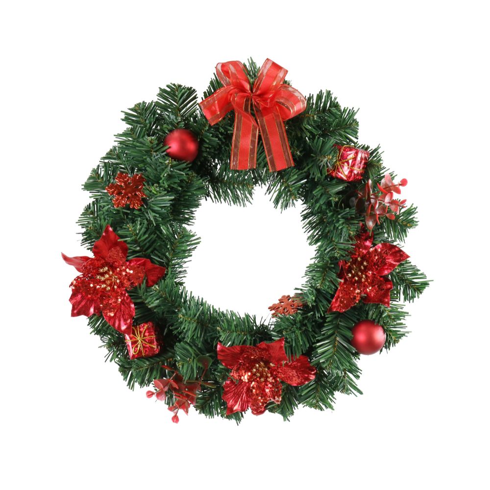 Pine Poinsettia Wreath Red 40cm 1pc