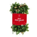 Holly Berry Garland Green Tinsel and Holly Leaves with and 12 Berry Bunches Matte Gold 3mtr