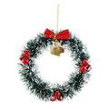 Christmas Tinsel Wreath Dark Green & White Tip with Bow & Red Cherry 16cm 1pc