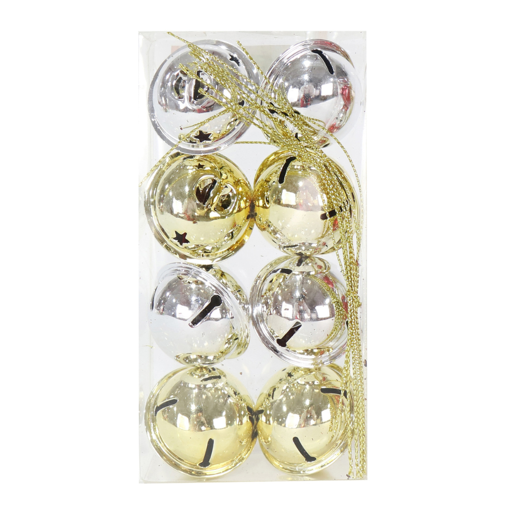 Shiny Metallic Nutbells - Silver And Gold, 40mm, 8pc in a Box
