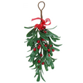Christmas Hanging Decoration - Mistletoe With Red Berries and Red Bow, 35cm, 1pc