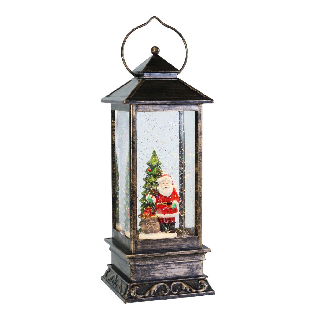 Christmas Snow Globe Lighted Musical Lantern Santa Standing with Tree USB and Battery Powered 14 X 14 X 31cm 1pc Box
