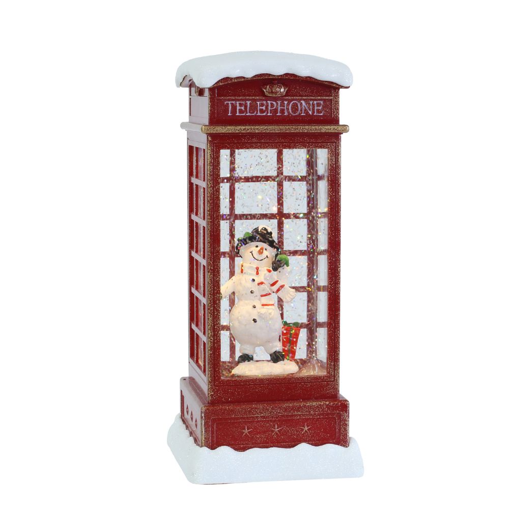 Glitter Swirl Musical Snowy Phonebooth USB and Battery Powered 15 X 15 X 29.5 Snow Man 1pc Box