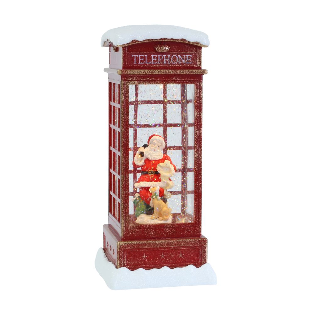 Glitter Swirl Music Snowy Phonebooth USB and Battery Powered 15 X 15 X 29.5 Sanding Santa 1pc Box